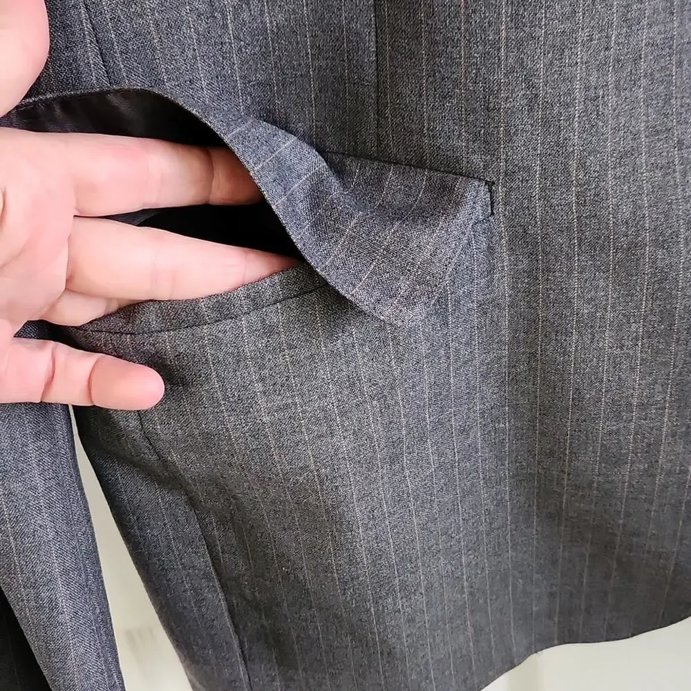 Vintage Palm Beach Gray Pinstriped Single Breasted Suit‎ 42 33x43 Business 80s